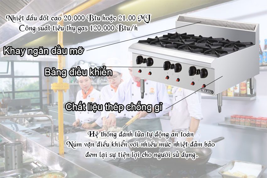 Bếp âu 6 họng không kèm chân đứng Berjaya Ob6-17 công năng